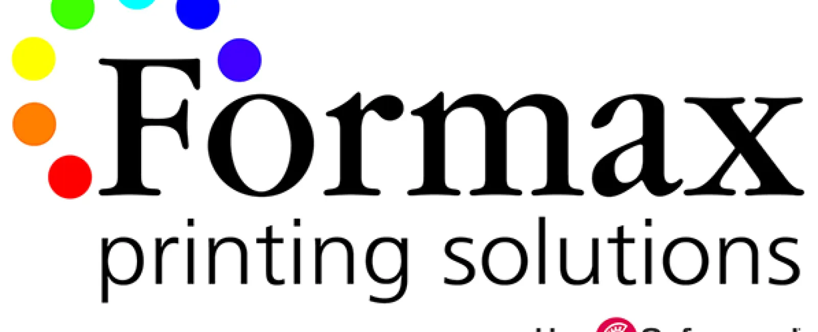 Formax printing solutions logo with colorful dots forming a semicircle and Safeguard partnership note.